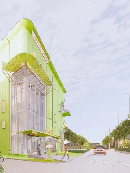 We revived a dilapidated structure into this engaging and responsive children's hospital. The vibrant green facade and playful architectural forms are designed to connect with its young users and promote their well-being.