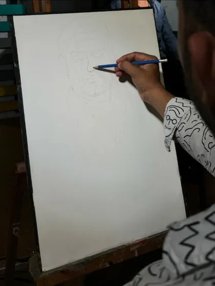 The initial drawing stage of the portrait demonstration at R.C. Art Studio.