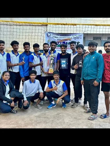 The whole team celebrating our win at the Zuha Independence Day Cup. Posing with the trophy is a memory we'll always cherish.