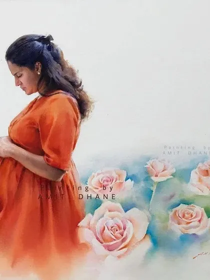 A commissioned watercolour painting celebrating the beautiful journey of motherhood. Creating custom portraits like this allows me to capture deeply personal and cherished moments for families, turning a memory into a timeless piece of art.