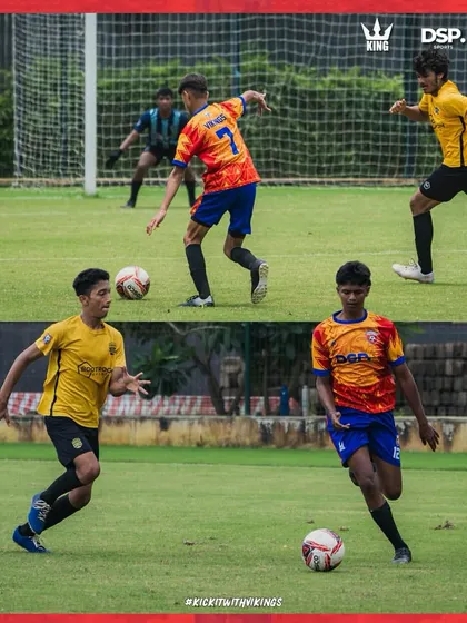 A collage of our U17s in action, showing their skill in dribbling, shooting, and defending.