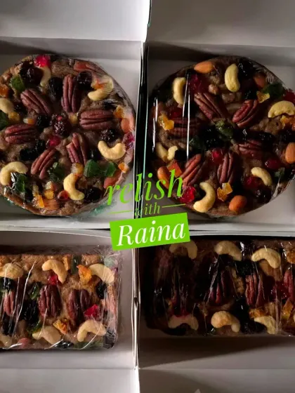 A look at my Christmas fruit cakes before they are boxed. You can see how they are loaded with a variety of nuts and candied fruits like pecans and cashews.