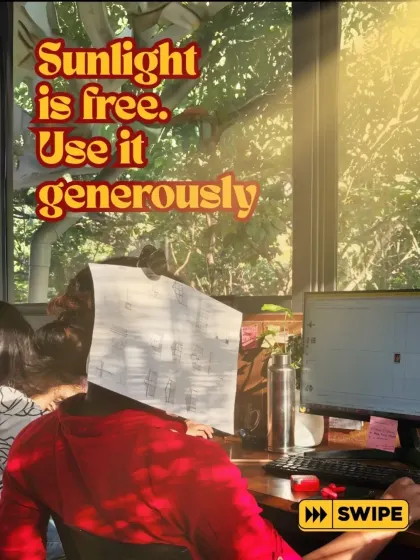Studio Playbook rule #2: Sunlight is free. Use it generously. Even if it means using a drawing as a sun shield.