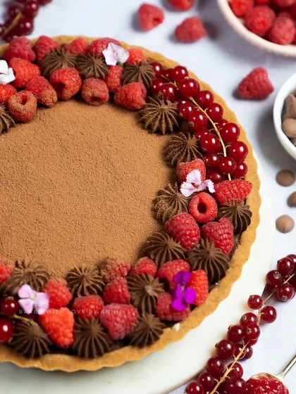 Another look at the Raspberry and Milk Chocolate Tart, a perfect balance of sweet milk chocolate and tart fresh raspberries.