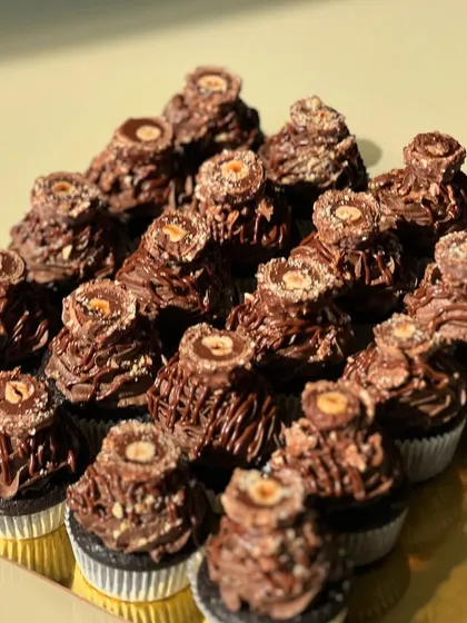A tray of my decadent Ferrero Nutella cupcakes ready for a party order. They are a chocolate lover's dream.