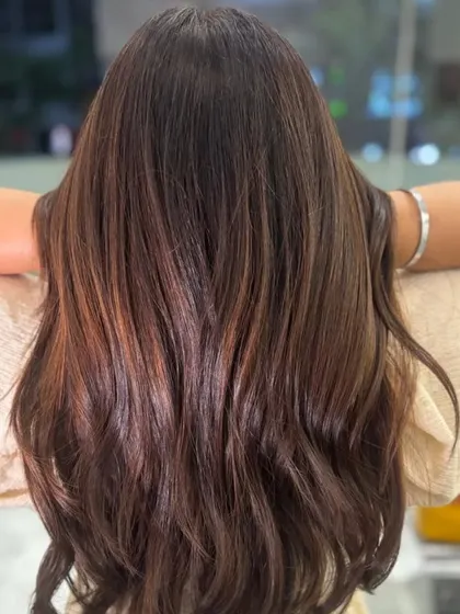 A back view of this perfect blend of colors, showcasing the rich tones and healthy shine.