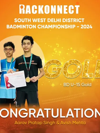 Congratulations to Aarav and Avish for winning Gold in the Boys Doubles U-15 category at the South West Delhi District Badminton Championship. We are proud of our athletes' achievements.