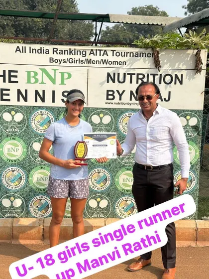 Manvi Rathi, our U-18 girls' singles runner-up at an All India Ranking AITA Tournament. Her performance is a testament to her hard work and our high-performance training program.
