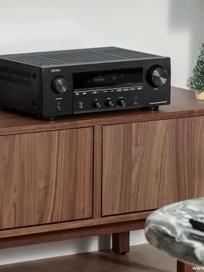 The Denon DRA-900H receiver, shown here in a festive setting. Its superior performance and sleek design make it a perfect centerpiece for any home audio setup, enhancing movie nights and creating the ultimate ambiance.
