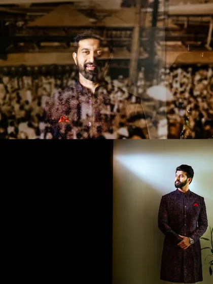 An artistic collage using reflections and shadows for a creative groom portrait session.