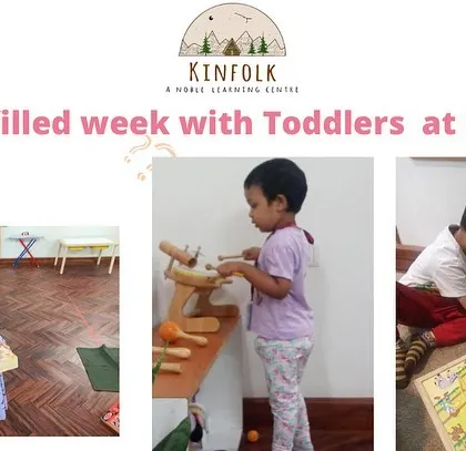 A snapshot of our toddlers engaged in independent work, choosing from a variety of puzzles and manipulative toys that are always accessible on low shelves.