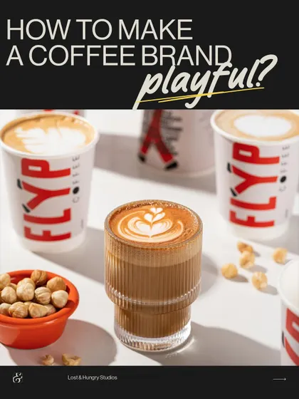 How to make a coffee brand playful? For Flyp Coffee, we used bright colours, varied compositions, and action shots to create a fun, energetic vibe that stands out.