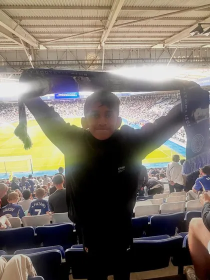 A player soaking in the atmosphere at King Power Stadium during our UK tour.