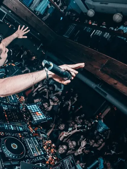 A view from above at Da Bodega, looking down at a packed house. Commanding the energy of a multi-level club is an incredible feeling.