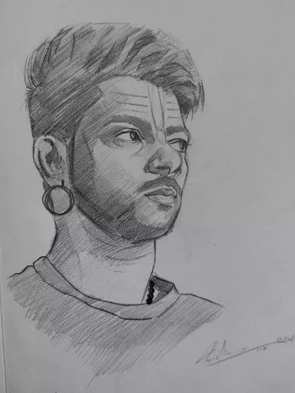 A quick self-portrait using a mix of blocking and hatching techniques. For me, art is a way to check in with myself, and sketching is the most direct way to get my thoughts and feelings onto the page.