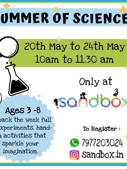 Our "Summer of Science" camp is the perfect way to keep young minds engaged during the break. This flyer gives a glimpse of our week-long program, packed with experiments for kids aged 3 to 8.