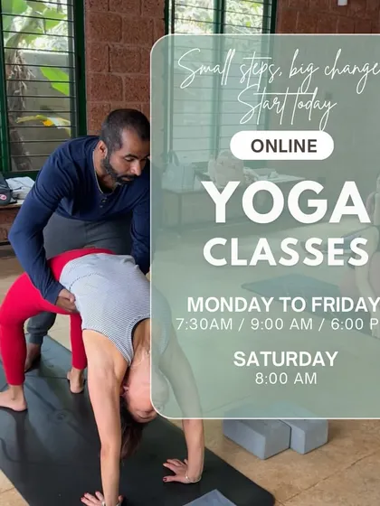 Small steps, big changes. Our online yoga classes run Monday to Saturday, with multiple time slots available. These classes are designed to make yogasana accessible to everybody.