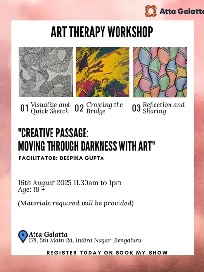 Poster for an art therapy workshop titled 'Creative Passage: Moving Through Darkness with Art'.