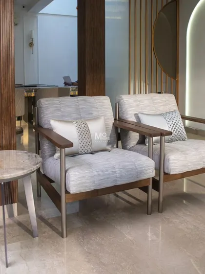 Nothing makes us happier than a satisfied client. This image captures our Stavanger Armchair in a client's home, a testament to the timeless, modern, and understated luxury we strive to deliver with every project.