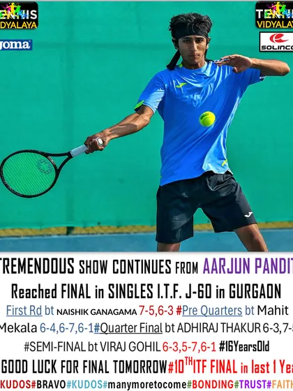 Another graphic celebrating Aarjun's run to the final in the Gurgaon ITF J-60.