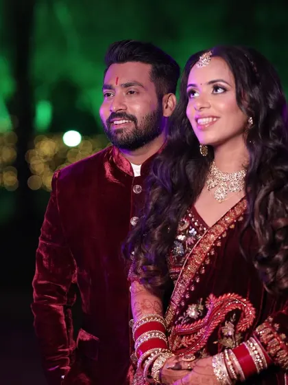 Palak's reception look was all about subtle elegance. Her multi-colored lehenga was paired with a soft makeup look and beautiful open waves.