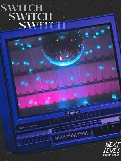 A retro-themed poster for SWITCH, capturing the cool, vintage vibe of our Friday nights.