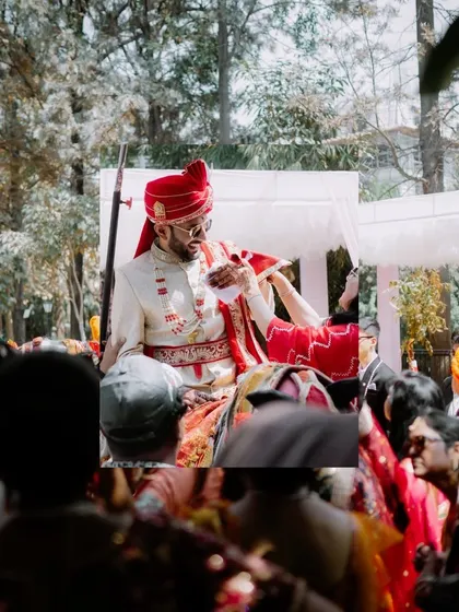 A creative collage of the groom's 'Baraat' arrival.