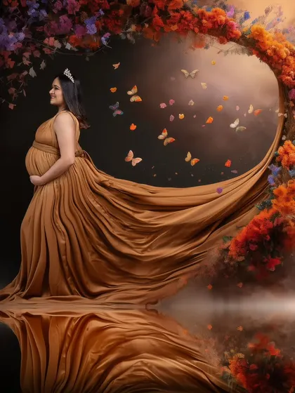 Wrapped in warmth, crowned in grace, and surrounded by a swirl of dreams. This frame speaks of power, beauty, and the magical journey of motherhood.
