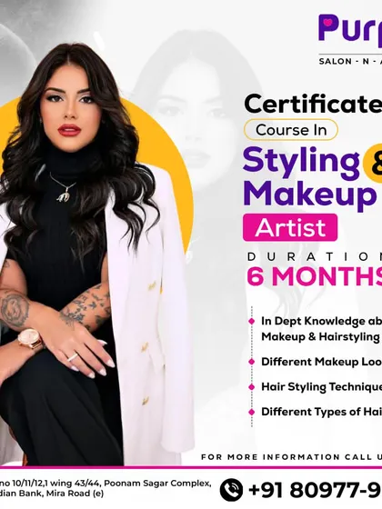 Become a professional Makeup Artist and Stylist with our 6-month certificate course. This program gives you in-depth knowledge of different makeup looks, hair styling techniques, and various types of hairdos to make you client-ready.