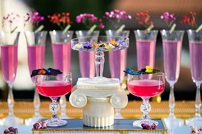 More details from the pink-themed wedding setup, showing how even the garnishes and serving trays are coordinated. We believe in creating a fully immersive and visually stunning experience.