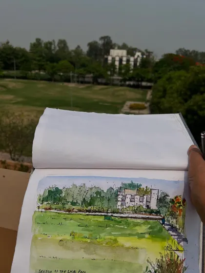 A sketch of the local park in Sonipat, where I recently shifted. I tried to capture the view from my terrace amidst the chaos of moving.