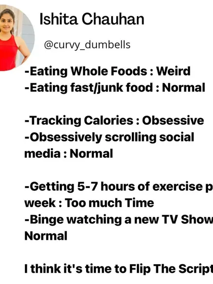 It's time to flip the script. Eating whole foods should be normal, and binge-watching TV shouldn't. Prioritize your health.