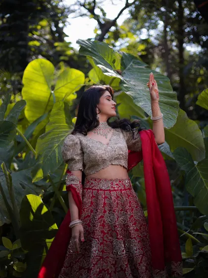Mahima interacting with her natural surroundings. The makeup is versatile enough to look beautiful in both formal and more relaxed, natural settings.