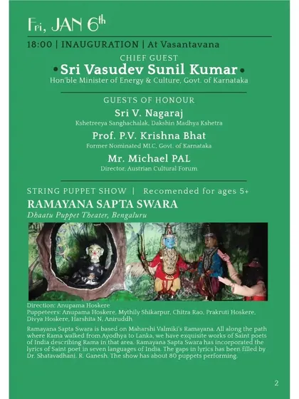 Inauguration and show schedule for Jan 6th at the 2023 puppet festival.