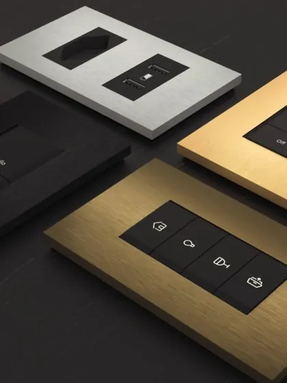 A selection of Roehn keypads in various premium finishes like brushed bronze, gold, and matte black. This highlights the bespoke, design-forward approach I take to ensure control interfaces complement your home's aesthetic.