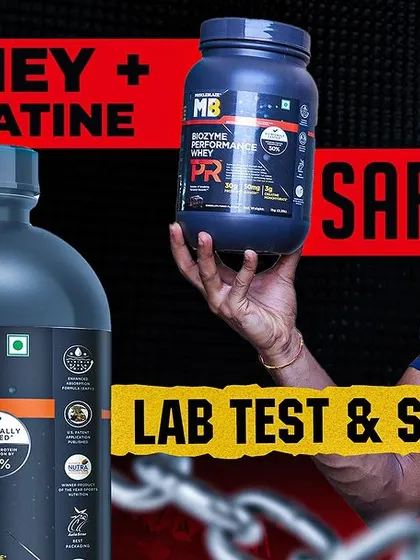 MuscleBlaze Biozyme Whey PR: Safe? Lab Test & Steroid Test. A thumbnail for the comprehensive review of this whey and creatine blend, emphasizing the steroid test.