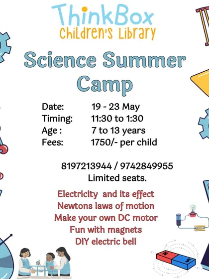 Our Science Summer Camp poster, detailing exciting activities like making a DC motor and playing with magnets.