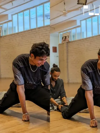 The face of determination and effort. A student works through a challenging stretch with a smile, embodying the positive spirit of our studio.