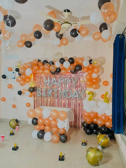 Another angle of the 21st birthday room decoration, showing the full extent of the setup.