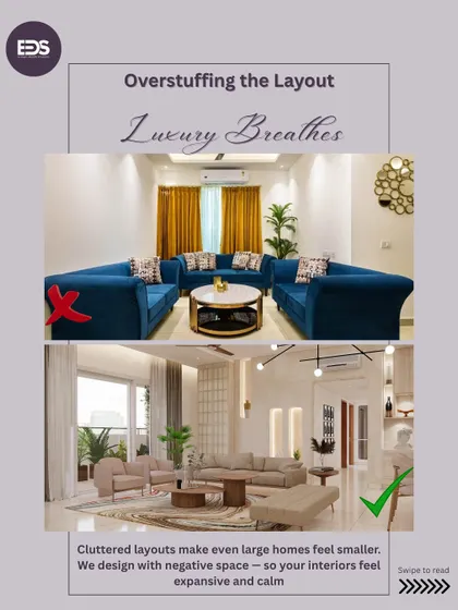 Luxury breathes. Overstuffing a layout, even in a large home, makes it feel cluttered and small. We design with negative space to ensure your interiors feel expansive, calm, and truly luxurious.