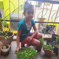 This is a duplicate of image 46. This young lady is harvesting a basket full of fresh coriander from her family's balcony garden. We love providing families with the tools to create fun, educational, and productive activities at home.