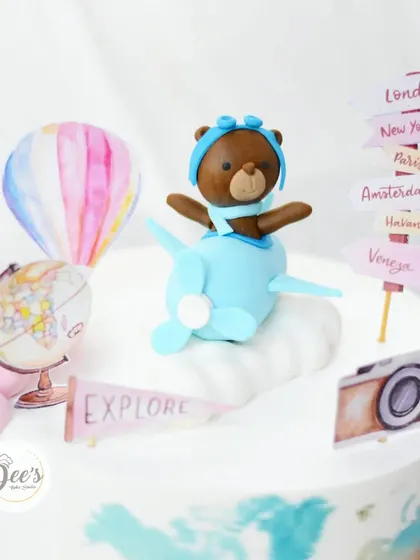 A close-up of the adorable teddy bear pilot, ready for an adventure.