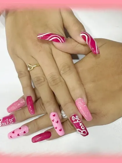 Fun and trendy "Barbie" themed nail art. In my classes, we also cover popular culture trends and how to translate them into creative nail designs.