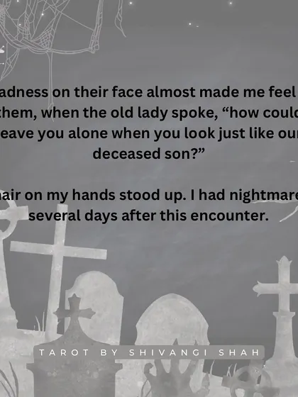 An unsettling airplane encounter with an elderly couple who look just like someone's deceased son and attempt to prick them with a needle.