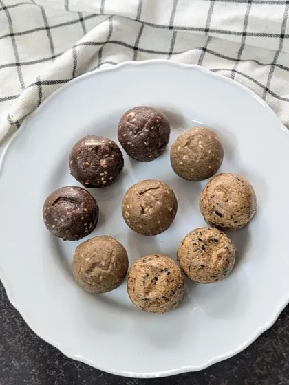 An assortment of my popular millet laddus, including Ragi, Jowar, and Bajra, plated and ready to be enjoyed. I love how the different flours create unique colors and textures, all packed with wholesome goodness.