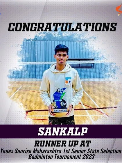 Congratulations to Sankalp Gurala for finishing as the runner-up at the Yonex Sunrise Maharashtra 1st Senior State Selection Badminton Tournament. His success is a reflection of his personal drive and our academy's structured training.