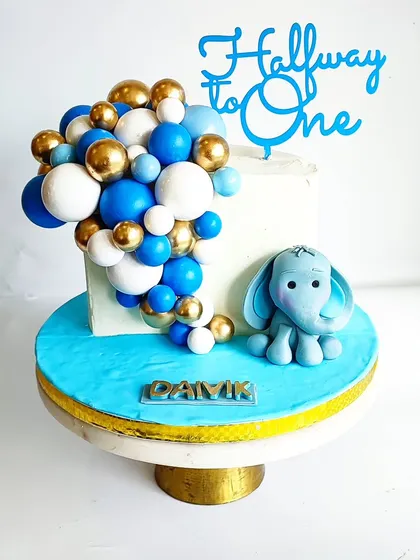 A full view of the 'Halfway to One' cake, a perfect way to mark the six-month milestone.
