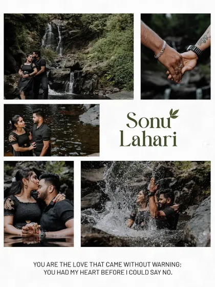 Duplicate of image 146, a collage from a waterfall pre-wedding shoot.