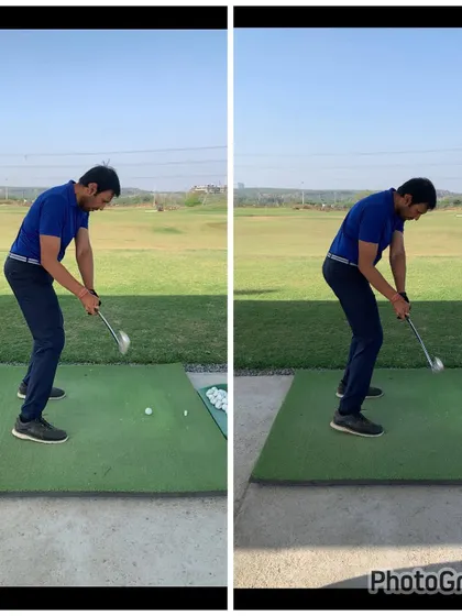 The impact zone. The 'after' swing shows the club approaching from a much better path, eliminating the shanks and turning the uncontrolled cut into a functional fade.