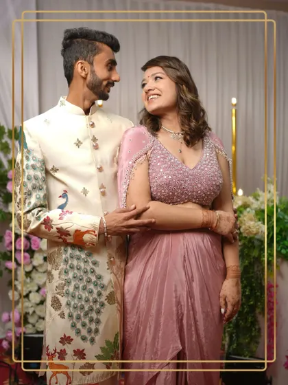A closer look at this unique sherwani with peacock and deer motifs. It’s a piece of art that tells a story, perfect for a groom who appreciates fine details.